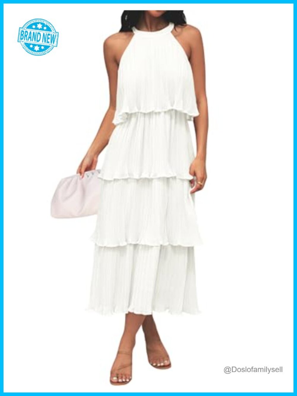 Womens Halter Ruffle Tiered Midi Dress Sleeveless Summer Wedding Guest